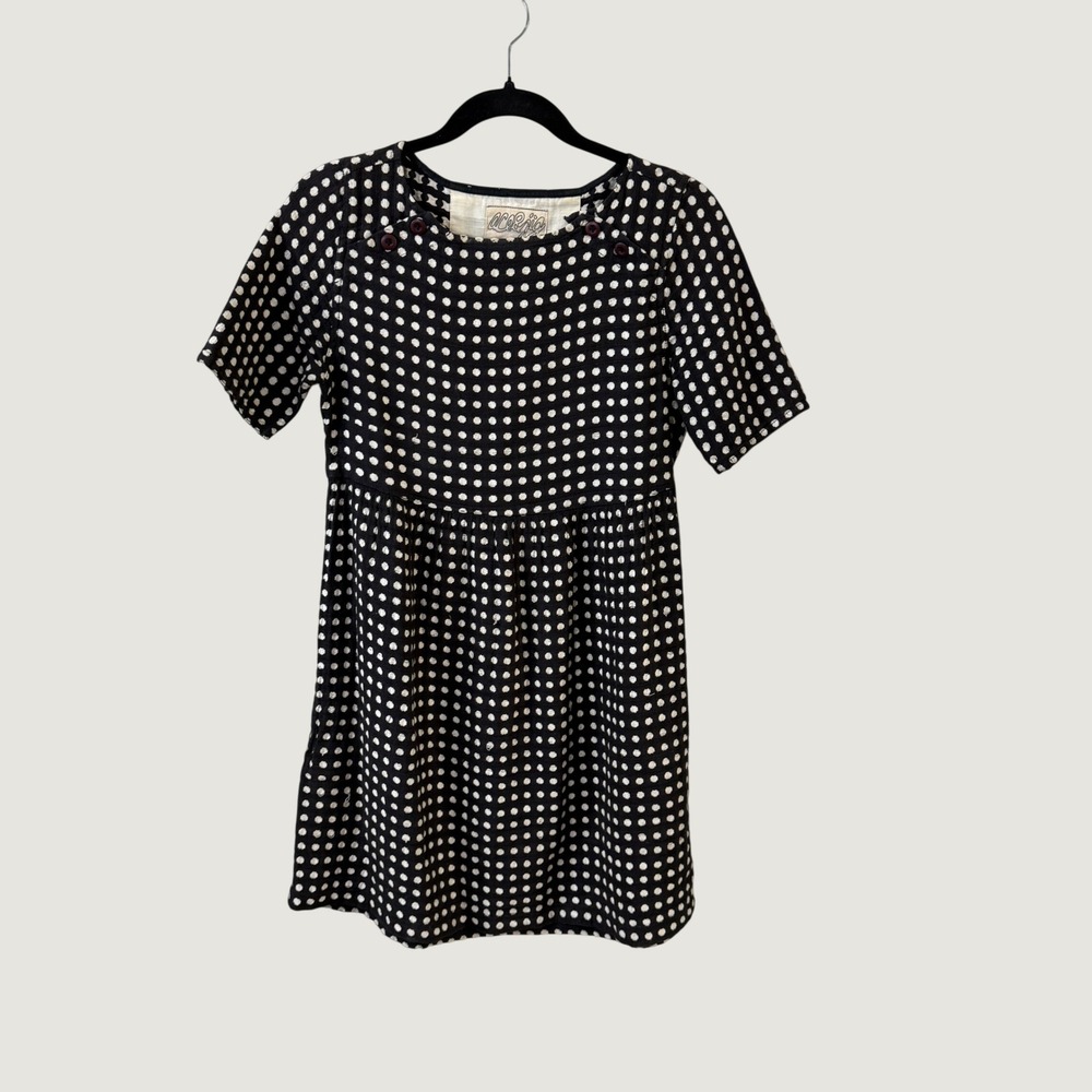 Ace & Jig Polka Dot Mini Dress Black White Linen & Cotton Textile Artsy Sz Small